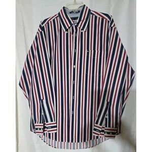 Vintage Tommy Hilfiger Striped Shirt Button Down L Long Sleeve Y2K Red WhiteBlue